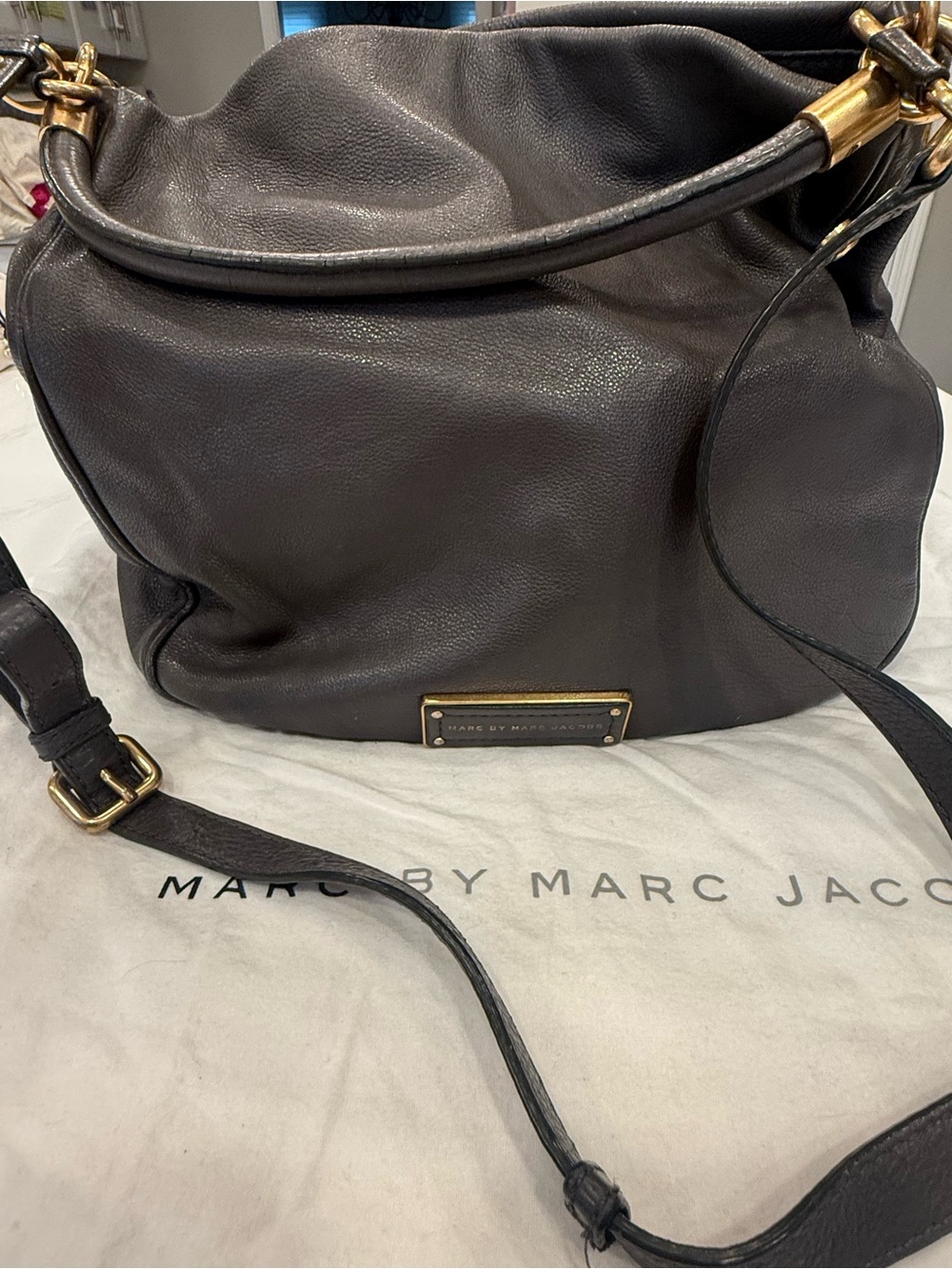 Marc by Marc Jacobs Gray Pebbled Leather Hobo with Gold Hardware